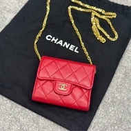 🔥全網最低🔥95新✨ #Chanel #羊皮 CF 三折 #短夾 紅色金釦  #斜背 #woc