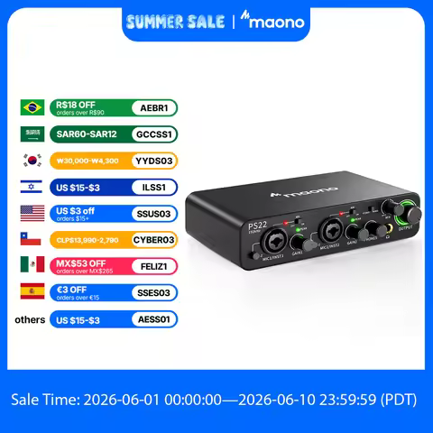 MAONO PS22 USB Audio Interface for PC 60dB Pro-Preamp 24bit/192kHz Dual USB Interface for Home Sudio