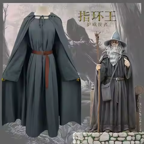2026 new Pagan Tunic Costume Wizard Cloak Cosplay Grey Robe Hat Full Set Outfits The Hobbit Gandalf 