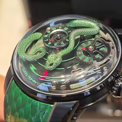 Lucky Harvey Funny Mechanical Watch Automatic Movement Watches for Men Snake Dial Synthetic Sapphire
