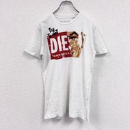 古著DIESEL短袖印花T卹，單線縫製，白色，小號