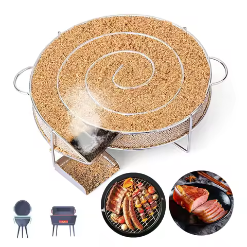 Stainless Steel Cold Smoke Generator Charcoal Barbecue Round Meshes Apple Wood Chips Smoker BBQ Gril
