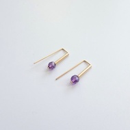 極簡幾何 天然紫水晶 14K GF 包金 小直管長方開口耳環