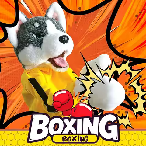Kung Fu Husky Boxing Plush, Dog Hand Puppet, Boxing Plush, Animal Toys, Sound-Activated Husky Boxing
