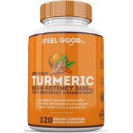 The Feel Good Turmeric Circumin 2400mg 95% Curcuminoids with BioPerine | Turmeric Supplement for Bra