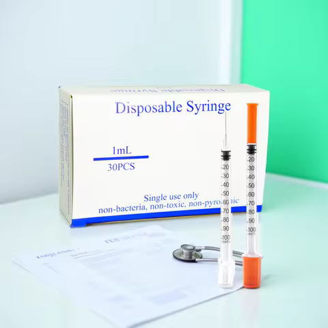 30PCS/Pack, 1ml Sterilized insulin Syringe with 29G 30G 31G Needle& Orange Cap Individually Wrapped 