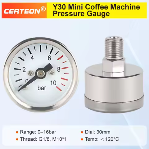 Y30 Mini Coffee Machine Pressure Gauge 16bar Stainless Steel G1/8 M10x1 Bar PSI Analog Compact Indus