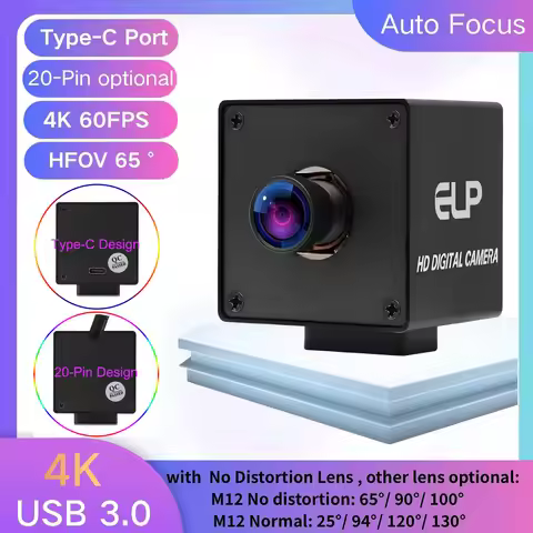 USB 3.0 Autofocus Camera 4K 60fps UVC Plug and Play mini Camera with No Distortion 65 Degree Lens fo