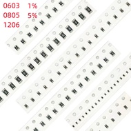【♚】B 100 Pcs 1% 0603 0805 1206 SMD Resistor 0R~10M 1/4W 82 150 22 330 Ohm 560R 620R 680R 750R 820R 9