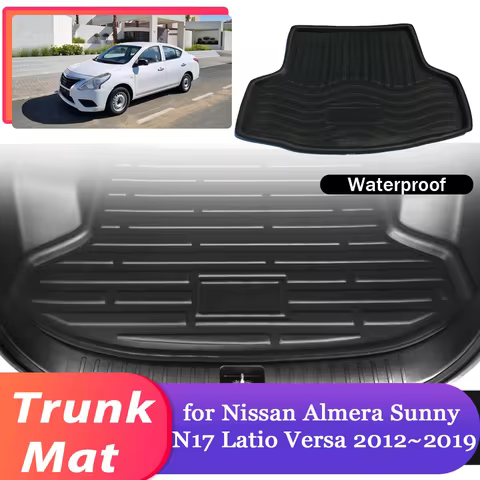 Car Trunk Mat for Nissan Almera Sunny N17 Latio Versa 2012~2019 Luggage Waterproof Rug Cargo Boot Pa