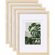 Egofine A4 Picture Frames Set of 4, Made of Solid Wood Covered by Plexiglass 5x7 and 6x8 with Mat or