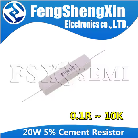 2pcs 20W 5% Cement Resistor Power Resistance 0.1R~ 10K 0.1R 0.5R 10R 50R 0.22 0.33 0.5 1 2 5 8 10 20