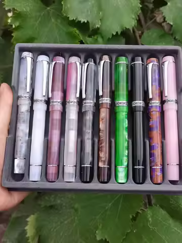 NEW Smooth Kaigelu 316 Acrylic Fountain Pen Lemon Long Knife Nib Beautiful Marble Amber Pattern Ink 