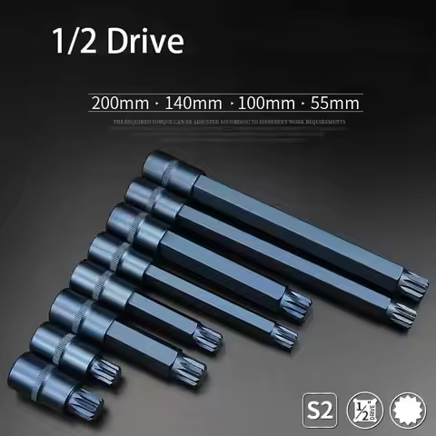 1PC Black 1/2" S2 Alloy Torx Screwdriver Bit 12 Point Spline Socket Bits Size M6 M8 M10 M12 M14 M16 