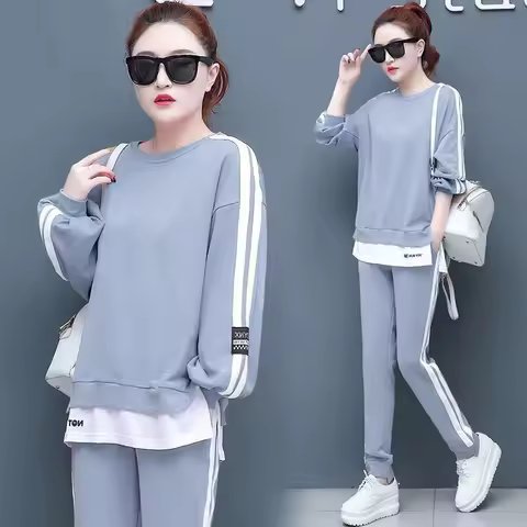 Women's Causal Sweat Suit 2025 Spring Autumn New Clothes Fashion Long Sleeve Crop Tops T-shirt And P