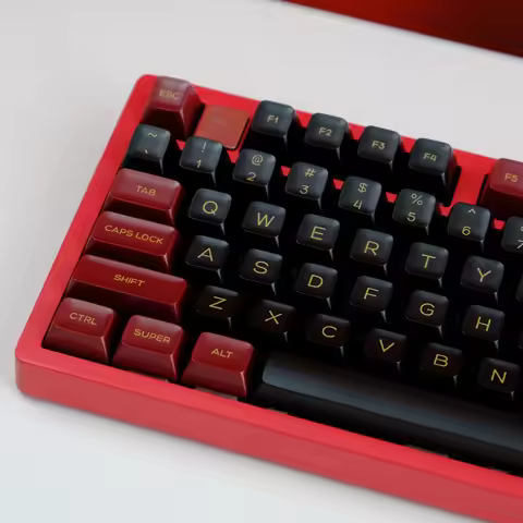 KBDiy SA Keycap GMK Red Samurai PBT Double Shot Keycaps Black And Red 142 Keys For Custom Mechanical