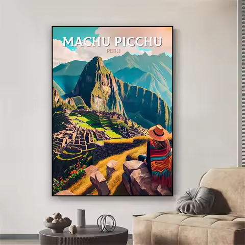 Machu Picchu Travel Poster Modern Peru History Landscape Travel Print Vintage Home Reading Room Deco