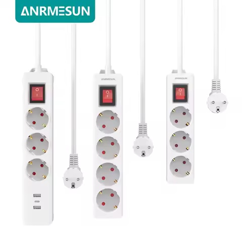 EU Plug Power Strip Surge Protector 3/4 AC EU Electrical Plug Outlet Socket Lead Extension Adapter E