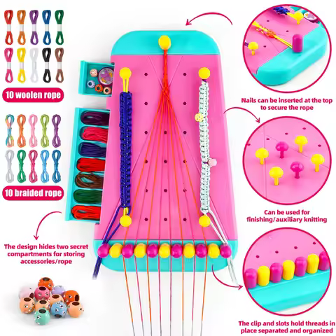 Friendship 2-in-1 DIY Bracelet Making Kit, Two Colors Available, 10 Pre-Cut Threads and 10 Braided R