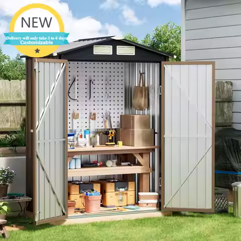 5x3FT Outdoor Steel Storage Shed, Lockable Doors, Compact Metal Tool Shed for Garden,