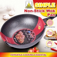 𝗦𝗜𝗠𝗣𝗟𝗘 KOREA COOKING PAN Gas Electric Non-stick Wok Pan 32cm Pot Cover Marble Stone Pot