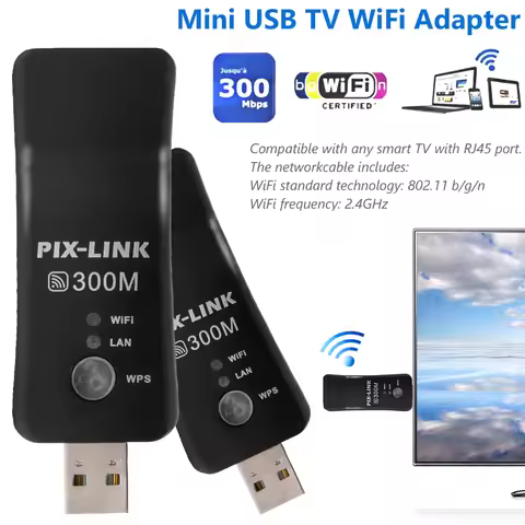 300Mbps USB TV WiFi Dongle Adapter Universal Wireless Receiver 2.4Ghz Network Card RJ45 WPS Repeater