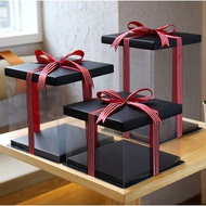 READY STOCK BLACK 6/8/10 Inch(1/2/3 Tier) Wedding Box/Gift Box/Hantaran /Transparent Cake Box
