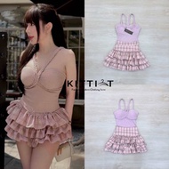 KITTI_T (กิตติที):: Set 2 ชิ้น ชุดเซท เสื้อสายถัก งานเนื้อผ้าดี ตัวเสื้อตกแต่งสายถักกระโปรงเอวสูง ตก