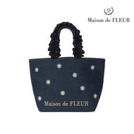 Maison De FLEUR - Daisy denim embroidered frilled handle tote bag