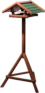 dobar® Panorama Bird Feeder with Bitumen Roof with Stand 44 x 44 x 121.5 cm Brown/Green