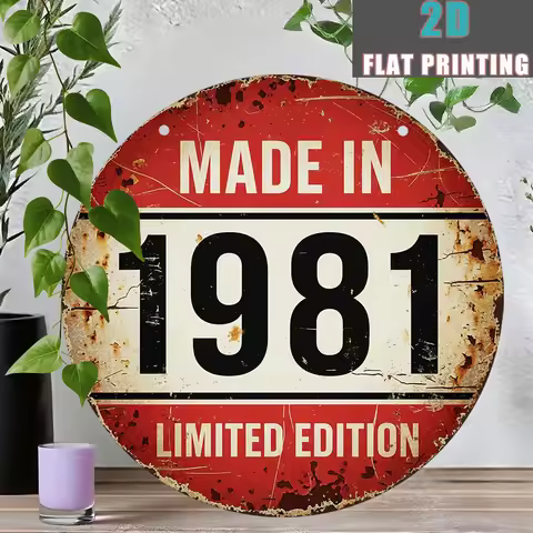 2D Flat, 1pc Vintage 1981 Metal Sign - 8"x8" Rustic Aluminum Wall Plaque with "MADE IN 1981" Text, P