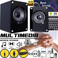 【Hot】 Hi-Fi Bass 9D Stereo Multimedia Wooden Speaker with 3.5mm AUX Connection Wired USB Speaker 6W 