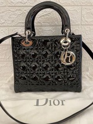 Dior 黑色漆皮五格黛妃包