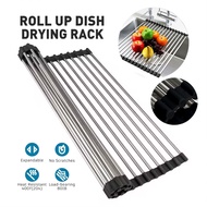 Roll Up Dish Drying Rack Foldable Stainless Steel Over Sink Rack Kitchen Drainer Rak Dapur