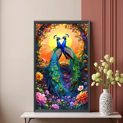 Large 5D Diy Diamond Mosaic Art Full Square Round Diamond Painting Beatutiful Peacock Flowers Big Si