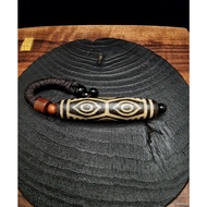 MATA Dzi Yellow Tooth Dragon Eyes 6 Eyes Blessed Tibetan Instinct Stone 58mm E2383