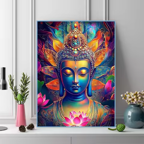 5D DIY Diamond Embroidery Buddha Portrait Painting Religion Picture Rhinestones Diamond Mosaic Flowe