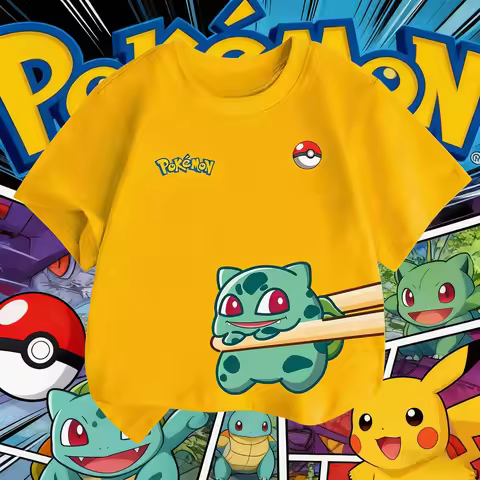 2026 Summer Pokemon Bulbasaur Cute Print T-Shirt, 100% Cotton Loose Family Matching Tee for Travel G
