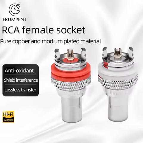 ERUMPENT 8 PCS HiFi RCA Female Socket Pure Copper and Rhodium Plated RCA Jack Connector for HiFi Aud