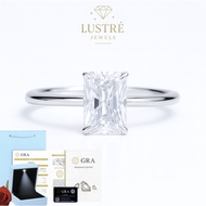 Real Moissanite Solitaire [Emerald Cut] Ring [1.5ct | 2ct | 3ct] – S925 Sterling Silver Band + Authe