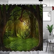 APROPHIC Forest Shower Curtain, Green, 180 x 180 cm, Plants Leaves, Waterproof Shower Curtain, Polye