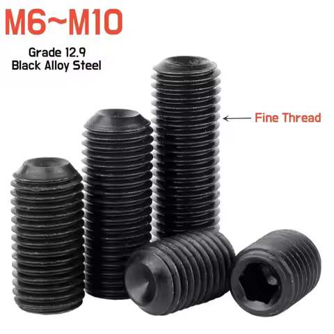 2~20pcs M6 M8 M10 M12 DIN916 Fine Thread Set Screw Black 12.9 Steel Hex Hexagon Hex Socket Grub Scre