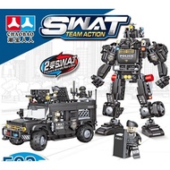 Swat Explosion Proof Police Bricks / Robot Police Car 2 In 1