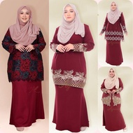 🌹PLUS SIZE KURUNG WANITA MAROON🌹 Koleksi Design Baju Kurung Lace Size 3XL (46)-10XL(60) Muslimah Fesyen Baju Raya 2024