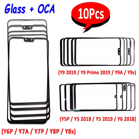 10Pcs，NEW Outer Glass + OCA For Huawei Y6P Y7A Y7P Y8P Y8S Y9 2019 Y9A Y9S Front Touch Panel LCD Dis