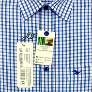 Viettien - Áo sơ mi nam ngắn tay xẻ tà vạt ngang Bamboo spun Ca rô Xanh trắng 6S0040 Regular - Ca rô