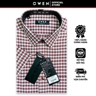 OWEN SALE - Áo Sơ Mi Owen Tay Ngắn Màu Đỏ Đậm  Họa Tiết Caro Form Regular Fit Lai Bầu Chính Hãng