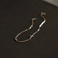 French Minimalist S925 Sterling Silver Mini Cross Bracelet 14K Gold Plated Delicate and Versatile wi