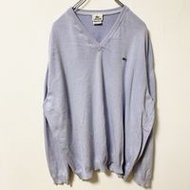 古著LACOSTE長袖 V 領針織毛衣，帶單點徽標刺繡，超大號，XXL 碼