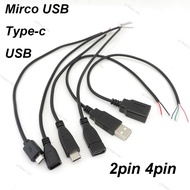2-pin 4-pin Wire Line Micro USB DIY 2.0 Male to Female Type-C Charger Wire Power Supply Connector Ex